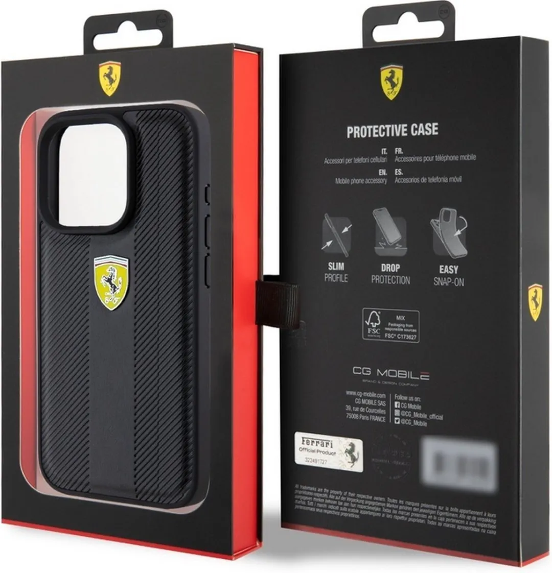 Ferrari Hot Stamp Groove Pattern Hoes - iPhone 15 Pro Max - Zwart