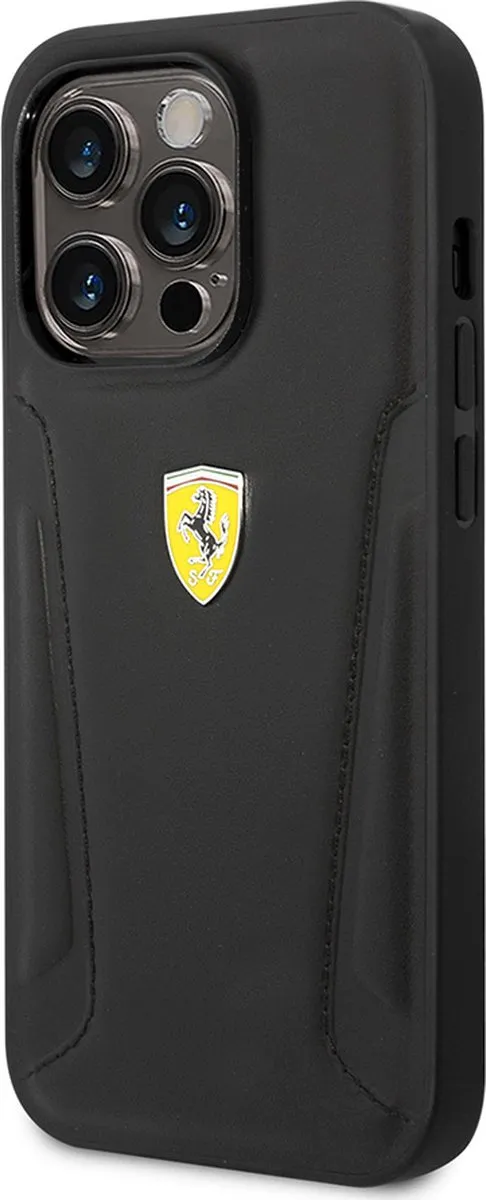 Ferrari iPhone 14 Pro Backcase - Effen Zwart Leer