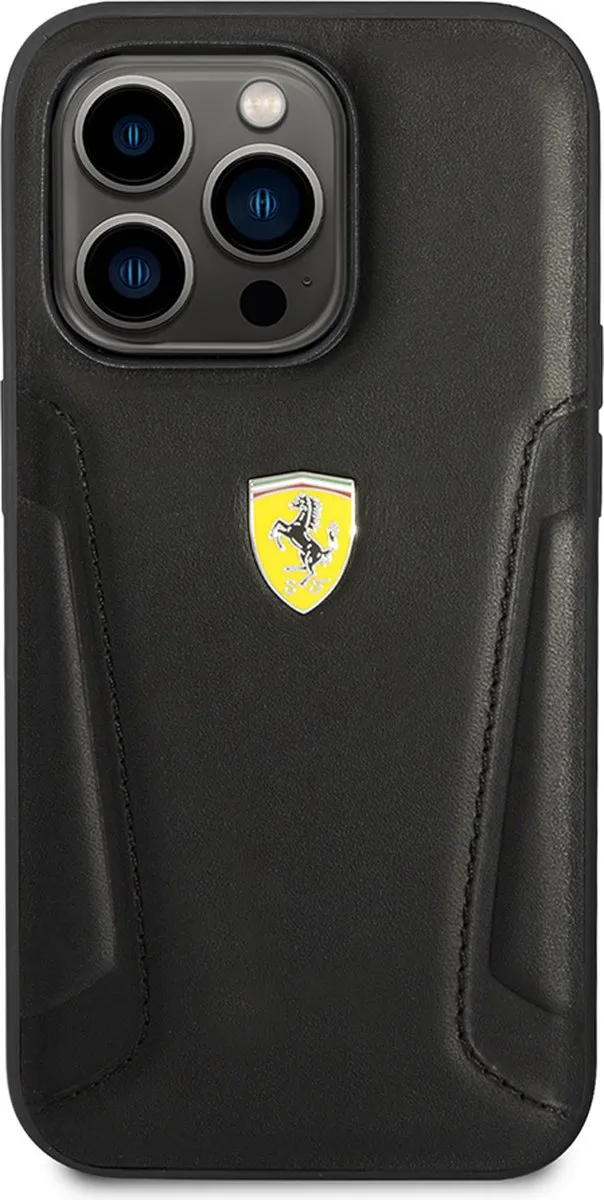 Ferrari iPhone 14 Pro Backcase - Effen Zwart Leer
