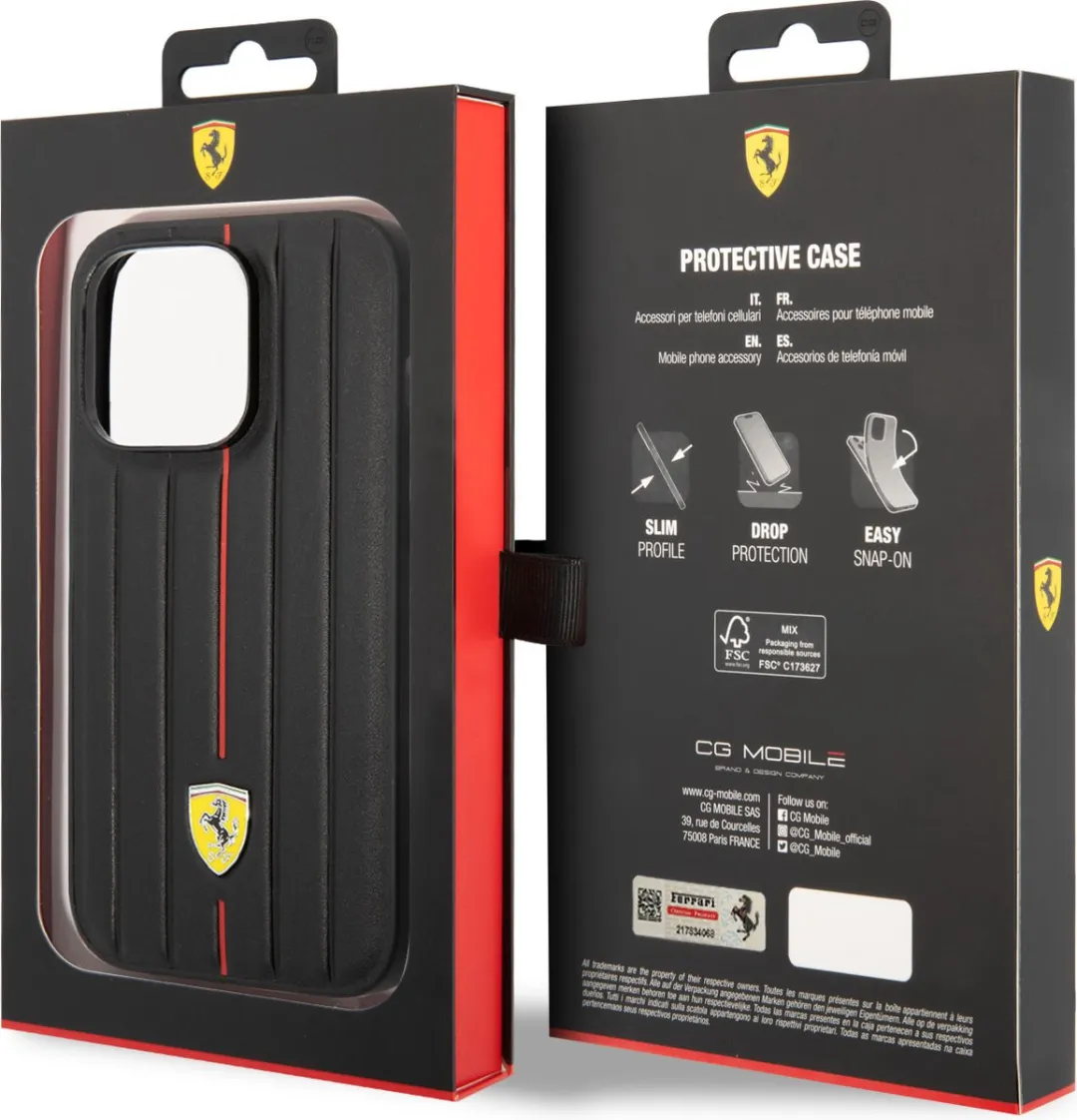 Ferrari iPhone 14 Pro Hoesje - Zwart Hot Stamp Red Line - 3666339062347
