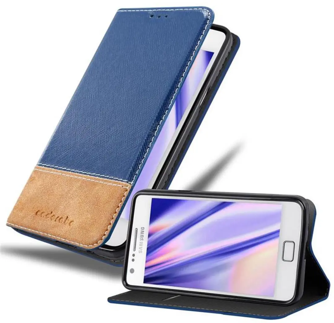 Cadorabo Hoesje geschikt voor Samsung Galaxy S2 / S2 PLUS in DONKERBLAUW BRUIN - Beschermhoes met magnetische sluiting, standfunctie en kaartvakje Book Case Cover Etui