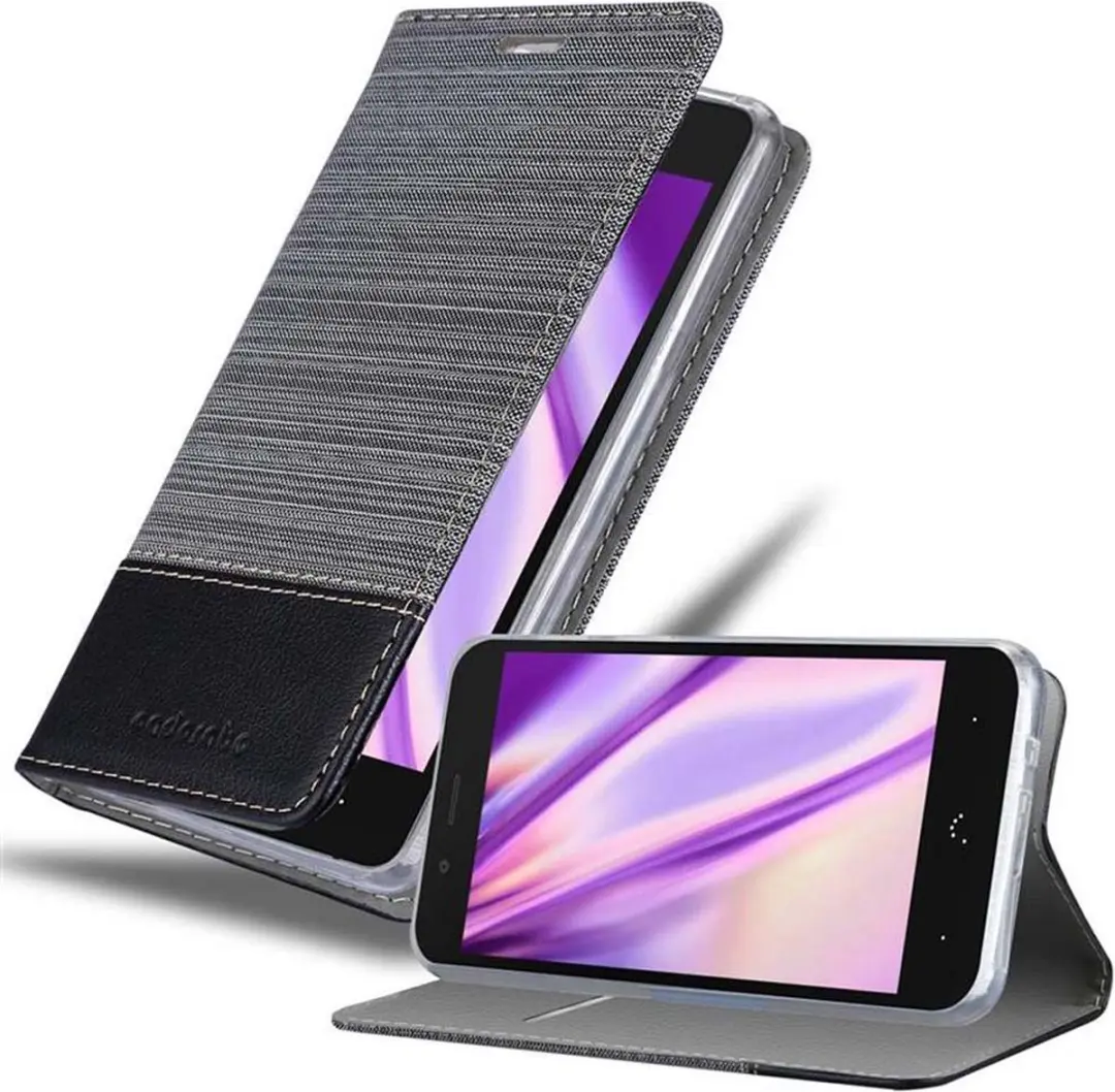 Cadorabo Hoesje geschikt voor BQ Aquaris X5 in GRIJS ZWART - Beschermhoes met magnetische sluiting, standfunctie en kaartvakje Book Case Cover Etui
