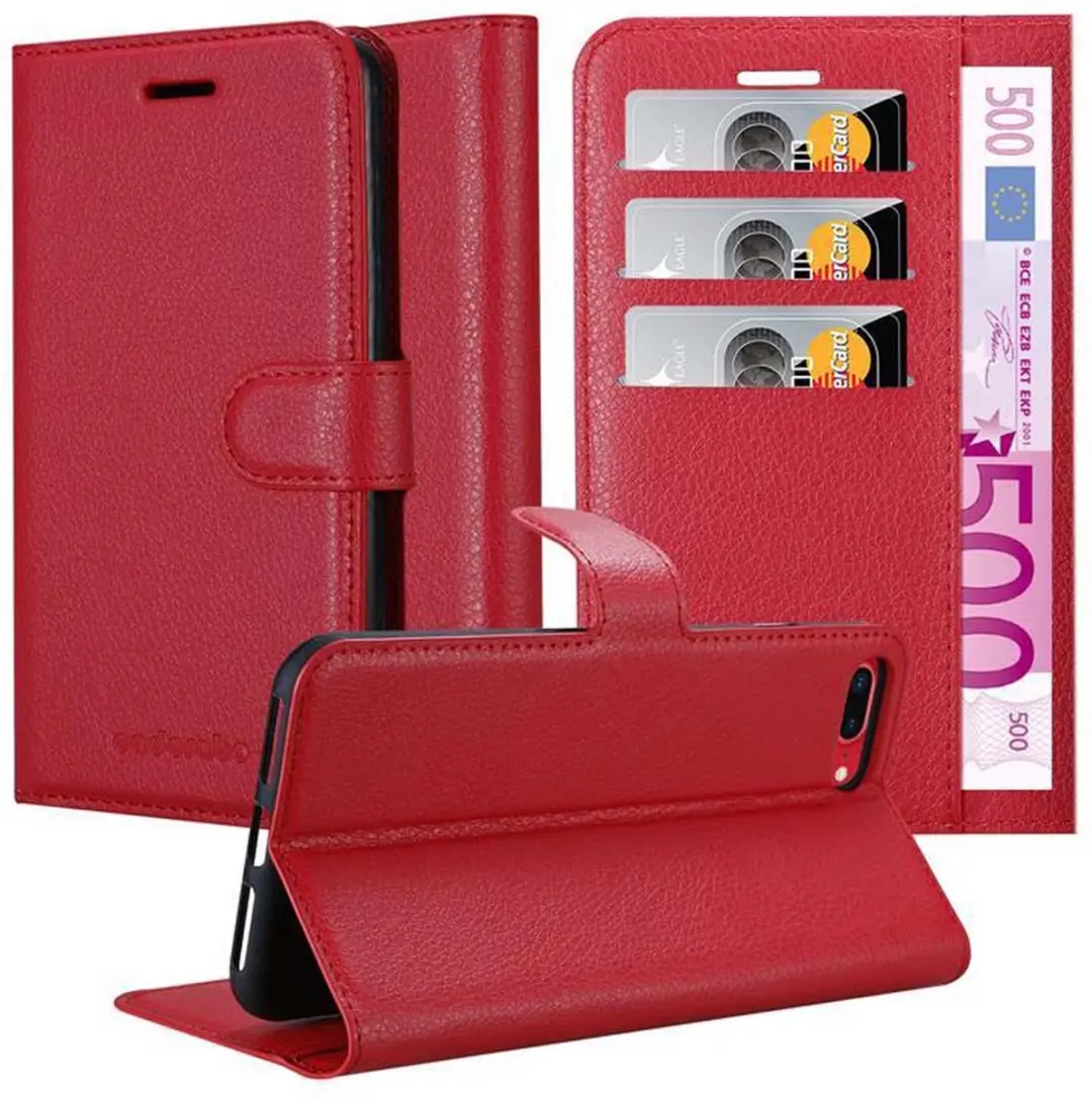 Cadorabo Hoesje geschikt voor Apple iPhone 7 PLUS / 7S PLUS / 8 PLUS in KARMIJN ROOD - Beschermhoes met magnetische sluiting, standfunctie en kaartvakje Book Case Cover Etui