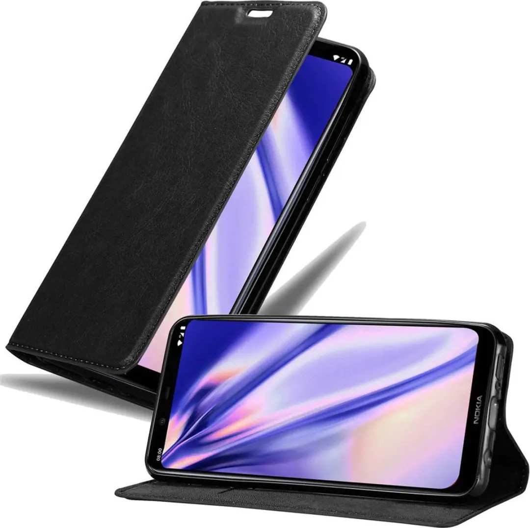 Cadorabo Hoesje geschikt voor Nokia 8.1 in ZWARTE NACHT - Beschermhoes met magnetische sluiting, standfunctie en kaartvakje Book Case Cover Etui