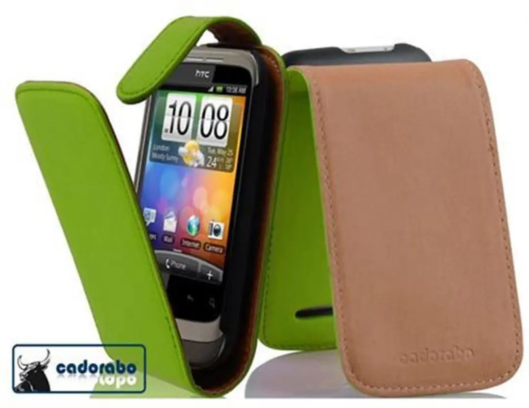 Cadorabo Hoesje geschikt voor HTC WILDFIRE in VERGIF GROEN - Beschermhoes Case Cover in flip-design, gemaakt van glad kunstleder