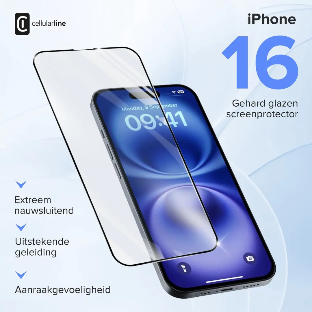 Cellularline Screenprotector iPhone 16 - 9H Glas - afbeelding 4 van 6