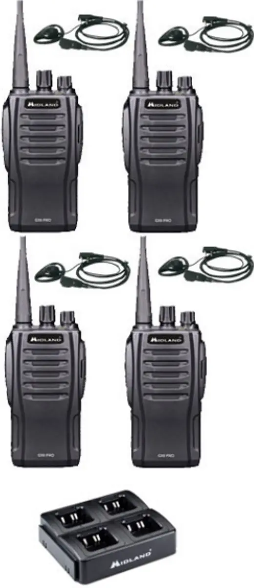 Set van 4 Midland G10 Pro UHF PMR446 Portofoon met multilader en D-shape oortje