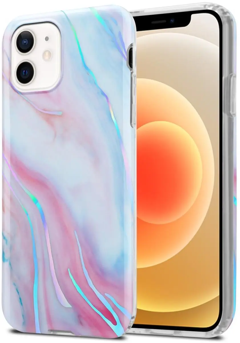 Cadorabo Hoesje geschikt voor Apple iPhone 12 / 12 PRO in Wit Roze Marmer No. 15