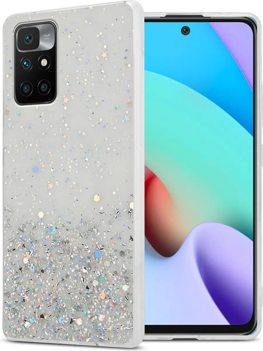 Cadorabo Hoesje geschikt voor Xiaomi RedMi 10 in Transparant met Glitter