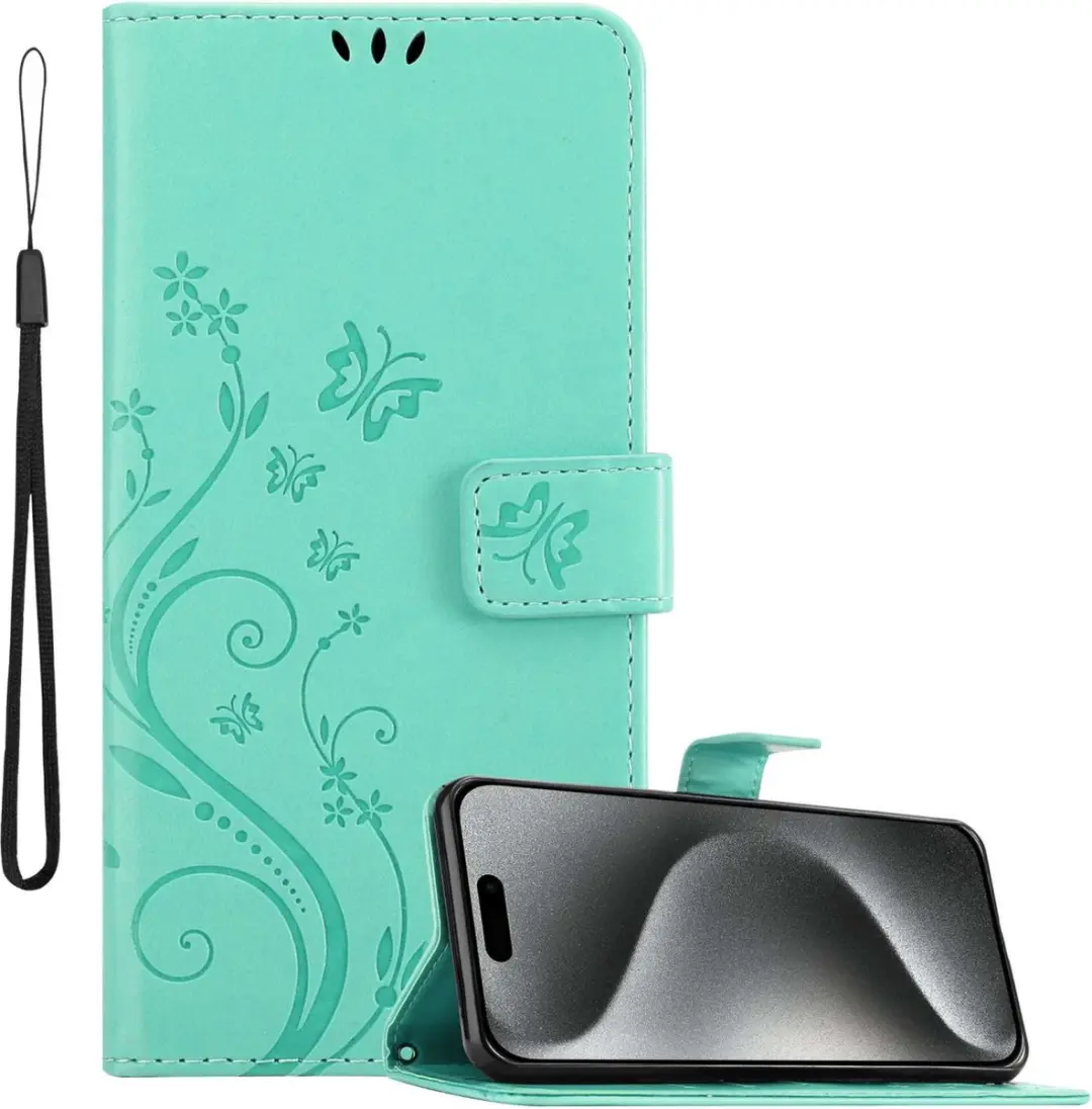 Cadorabo Hoesje geschikt voor Apple iPhone 15 PRO in BLOEMEN TURKOOIS