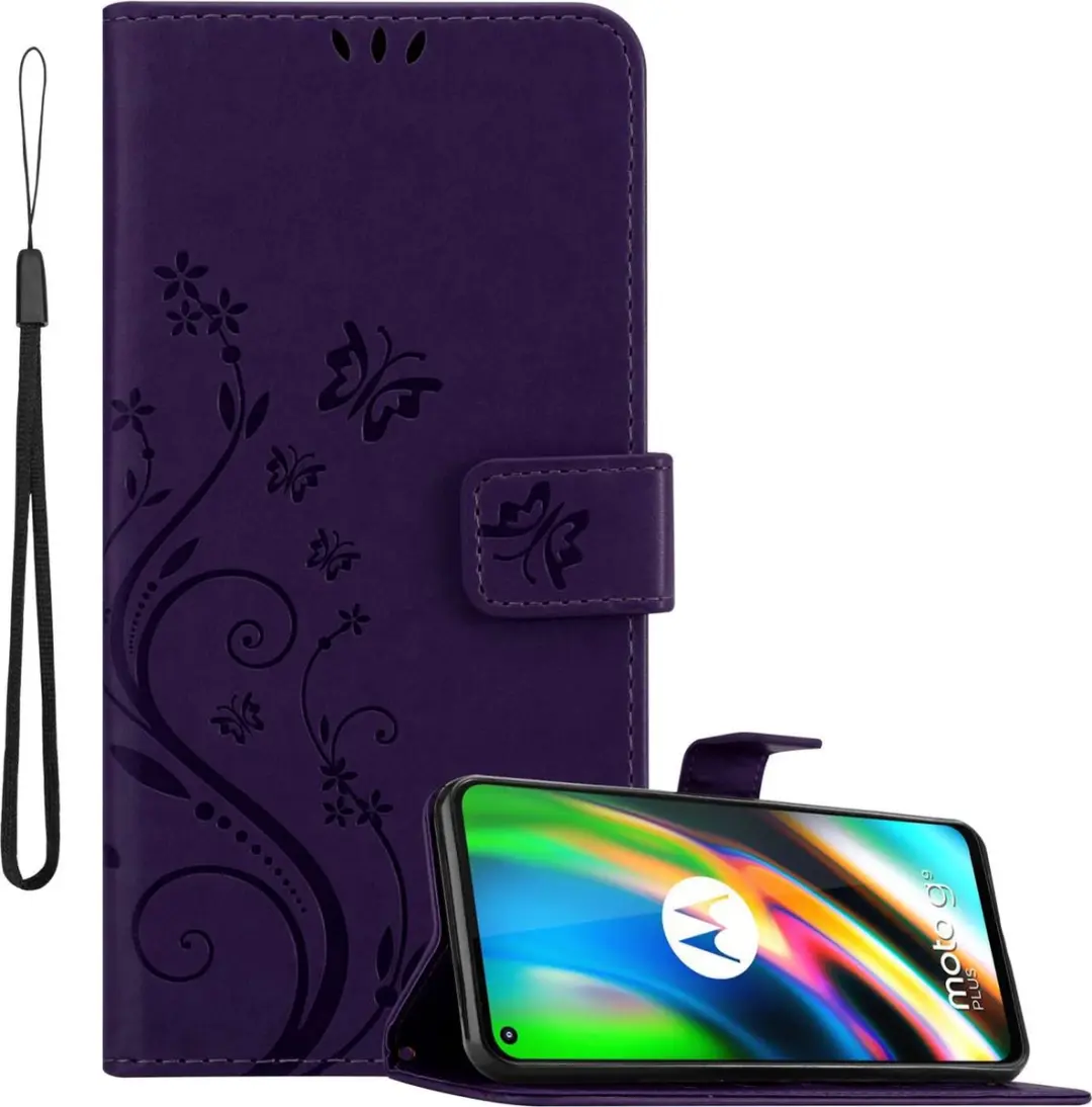 Cadorabo Hoesje geschikt voor Motorola MOTO G9 PLUS in BLOEMEN DONKER PAARS