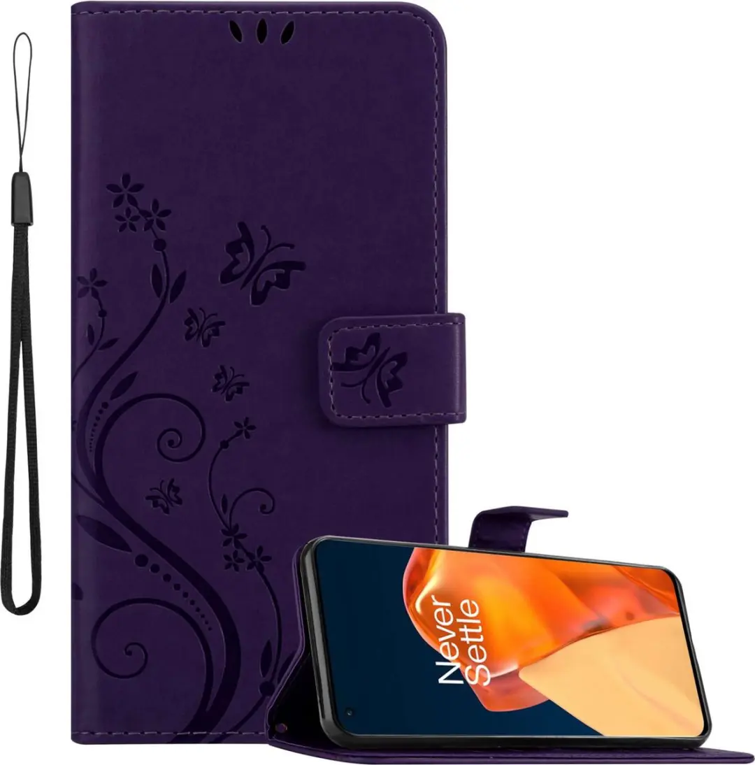 Cadorabo Hoesje geschikt voor OnePlus 9 PRO in BLOEMEN DONKER PAARS