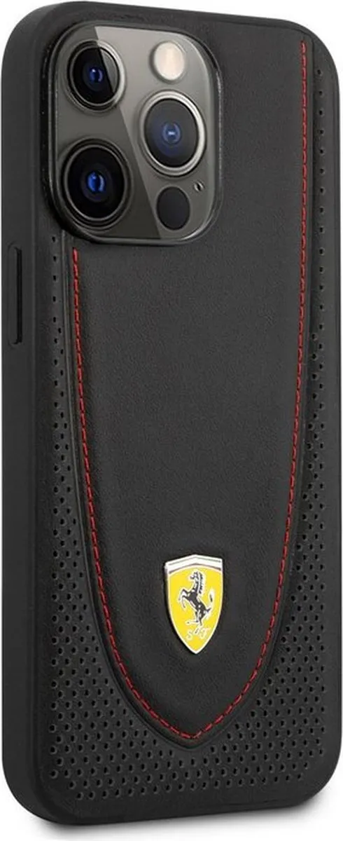 Ferrari Leather Curved Line Hoesje FESCALI13PMBK - iPhone 13 Pro Max - Zwart