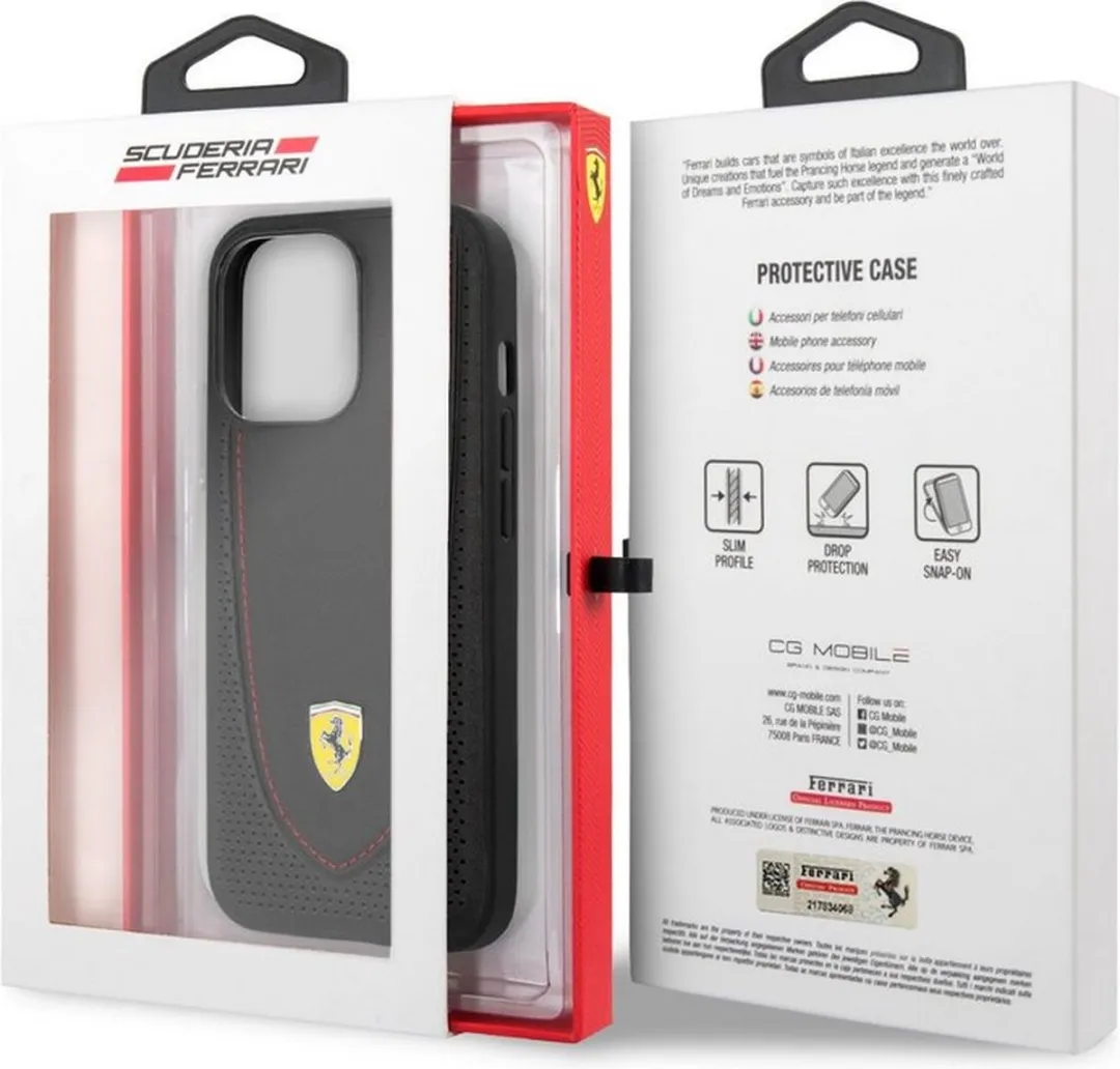 Ferrari Leather Curved Line Hoesje FESCALI13PMBK - iPhone 13 Pro Max - Zwart
