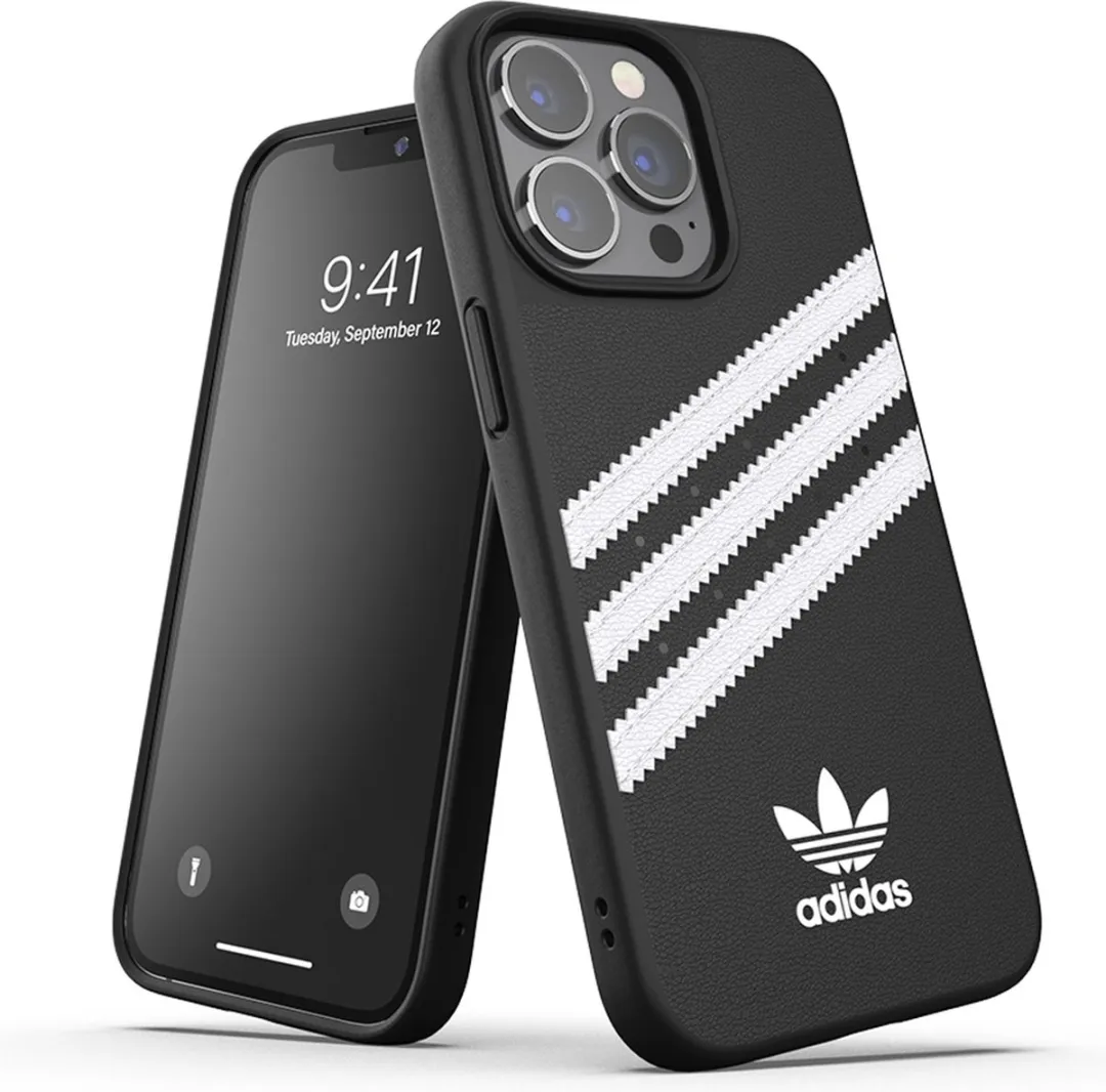 adidas Moulded Case PU Hoesje iPhone 13 Pro - 47114 - Zwart/Witte Strepen