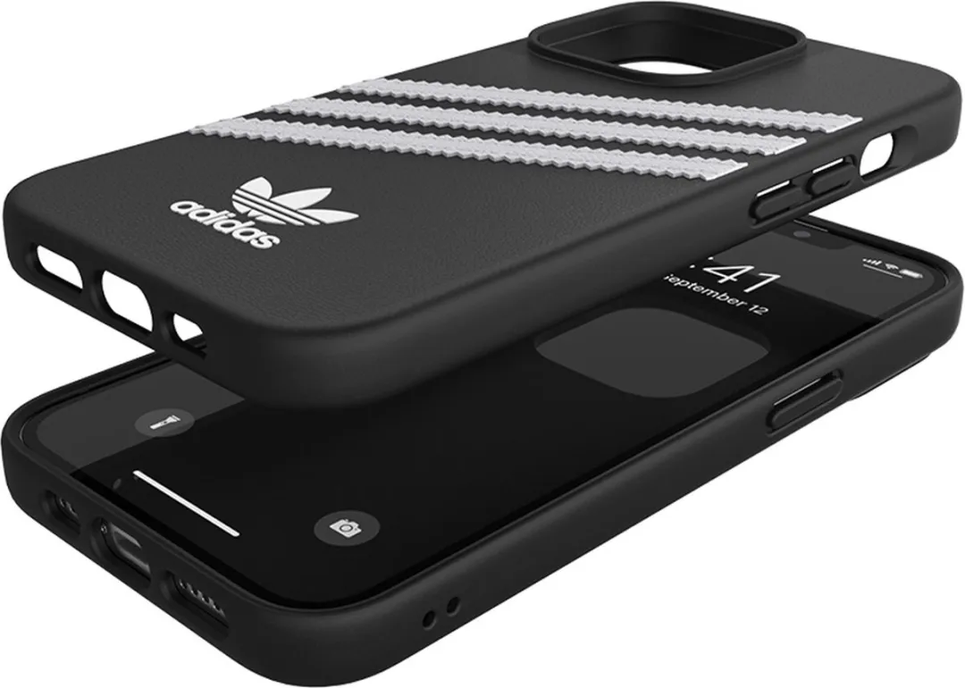 adidas Moulded Case PU Hoesje iPhone 13 Pro - 47114 - Zwart/Witte Strepen