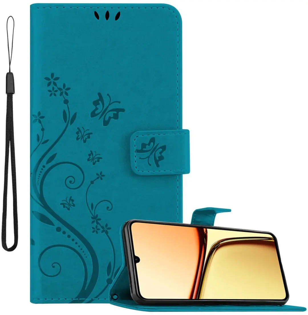 Cadorabo Hoesje geschikt voor Realme C61 / C63 in BLOEMEN BLAUW
