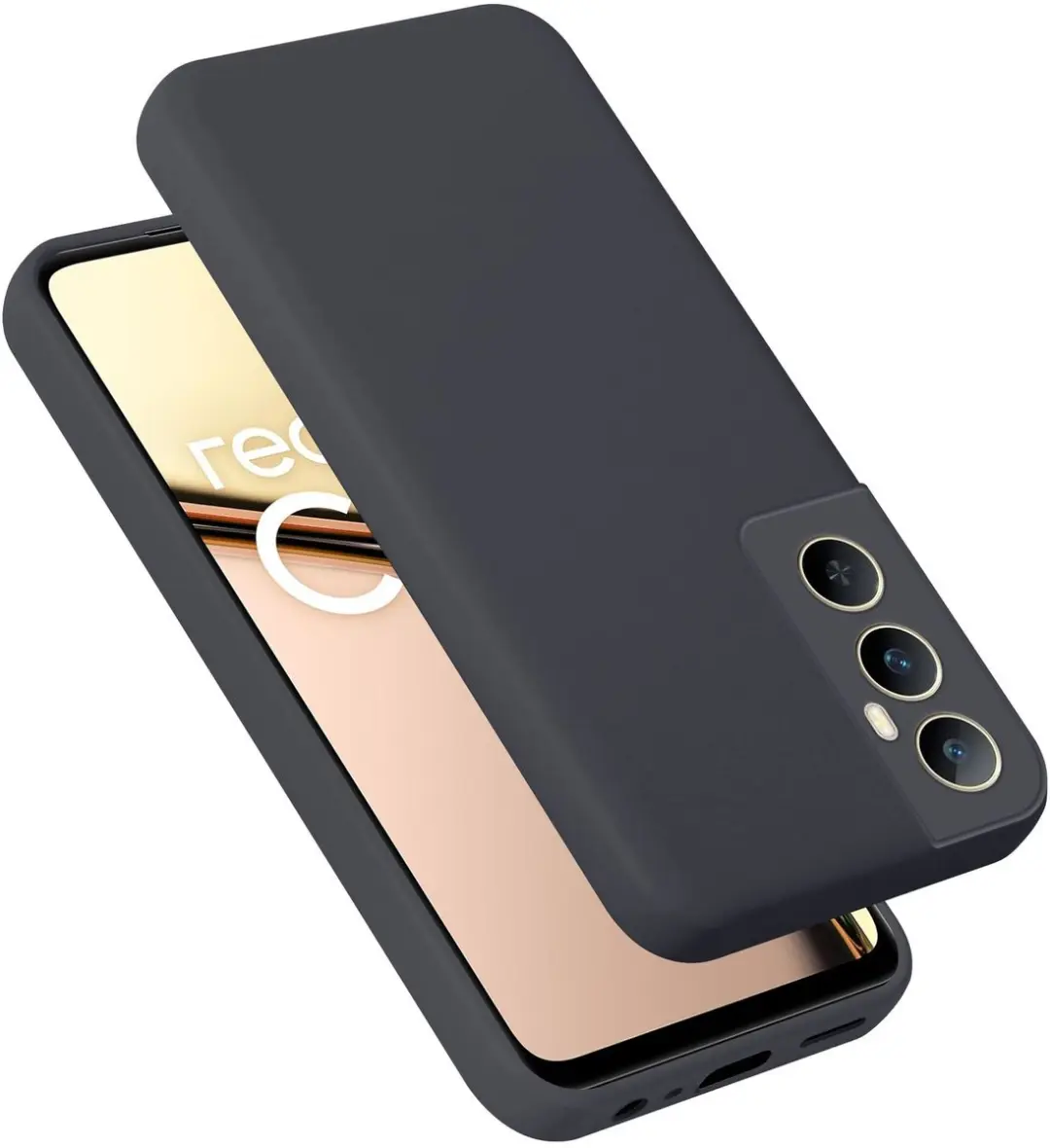 Cadorabo Hoesje geschikt voor Realme C65 Case in Liquid Zwart Beschermhoes gemaa