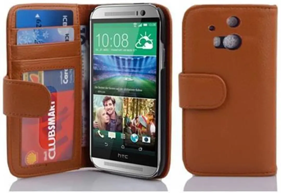 Cadorabo Hoesje geschikt voor HTC ONE M8 in COGNAC BRUIN