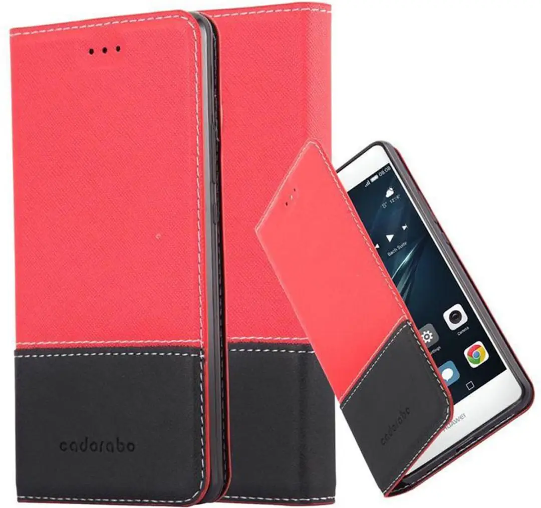Cadorabo Hoesje geschikt voor Huawei P9 in ROOD ZWART
