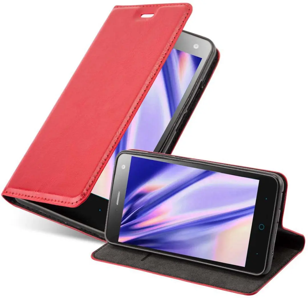 Cadorabo Hoesje geschikt voor ZTE Blade L3 in APPEL ROOD - Beschermhoes met magnetische sluiting, standfunctie en kaartvakje Book Case Cover Etui