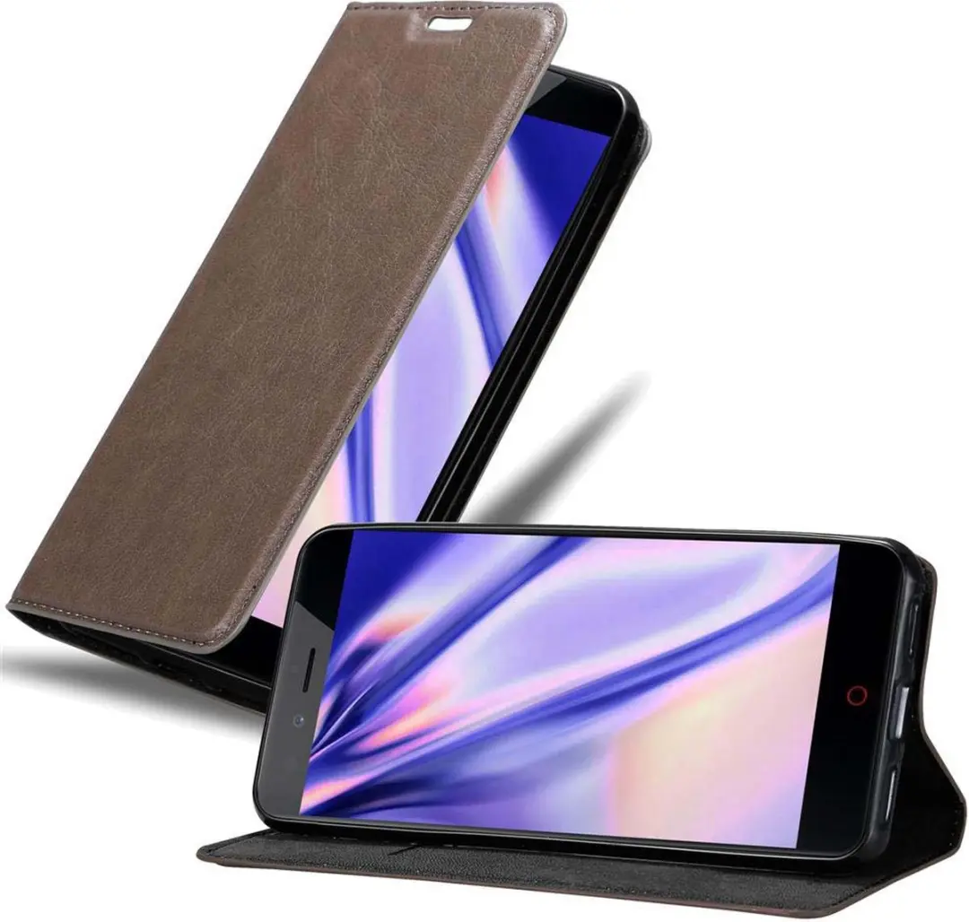 Cadorabo Hoesje geschikt voor ZTE Nubia Z11 MINI S in KOFFIE BRUIN - Beschermhoes met magnetische sluiting, standfunctie en kaartvakje Book Case Cover Etui