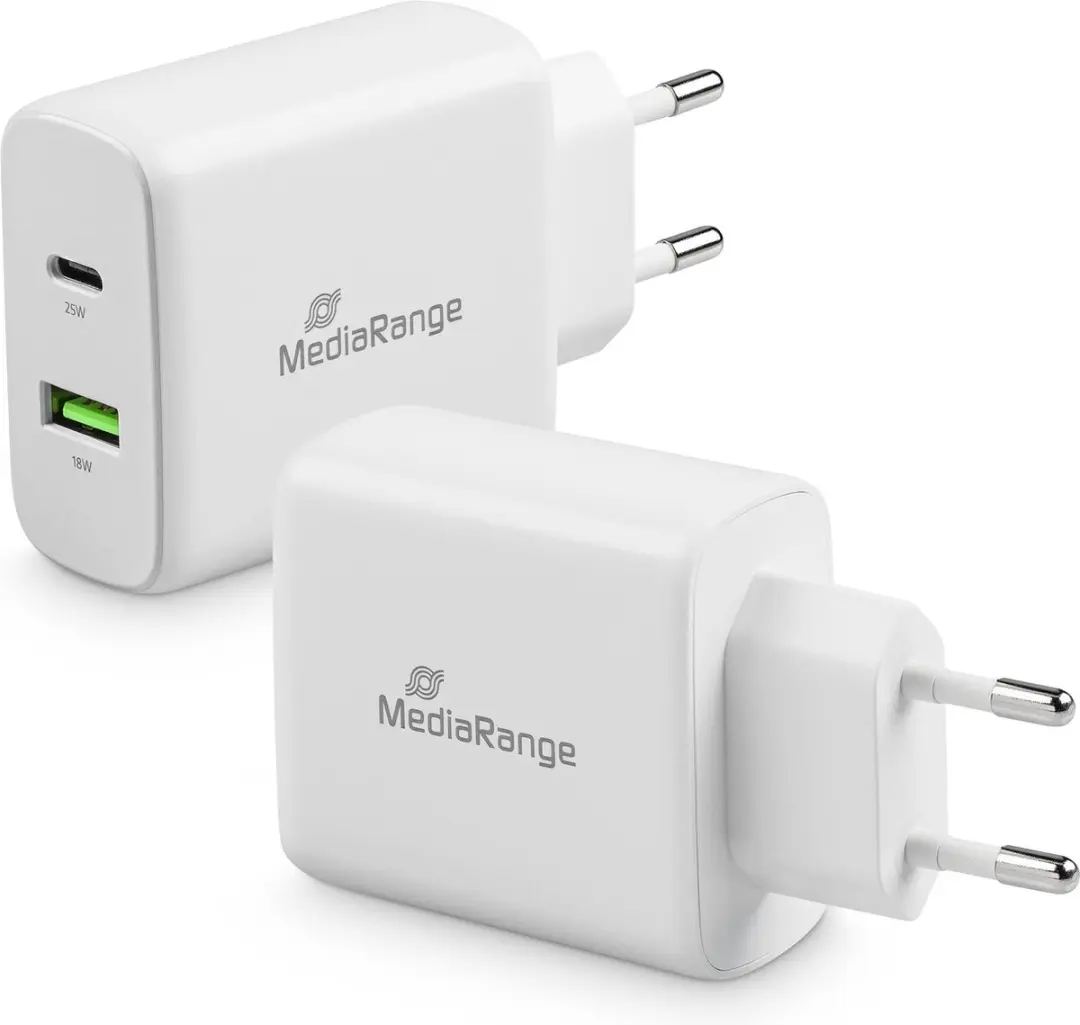 MediaRange 43 W USB-A en USB-C oplaadadapter met snellaadfunctie, USB-A en USB-C