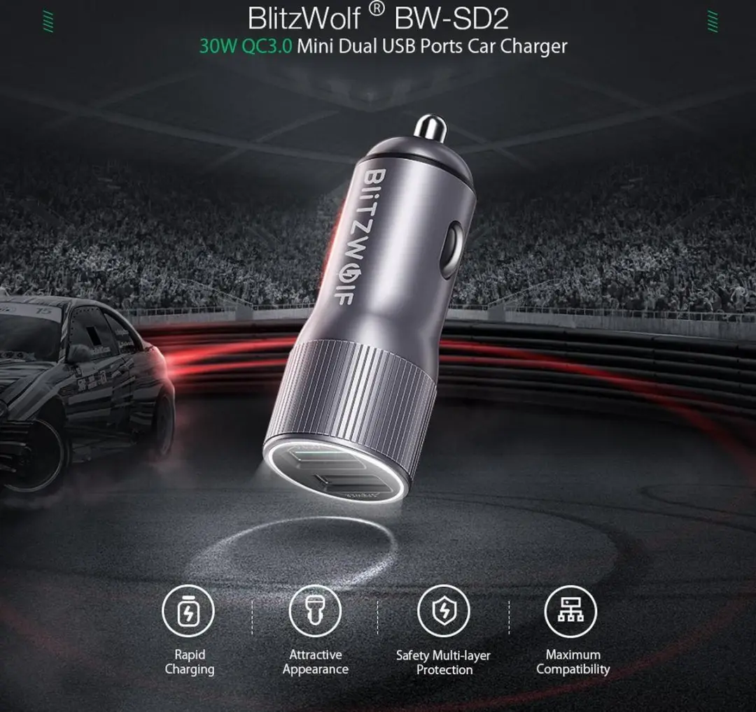 BlitzWolf BW-SD2 Auto oplader met 2 USB-poorten