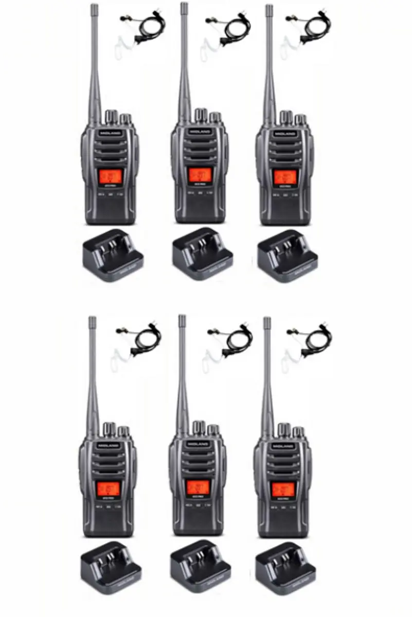 Set van 6 Midland G13 PRO UHF PMR446 / LPD69 robuuste professionele Portofoons m