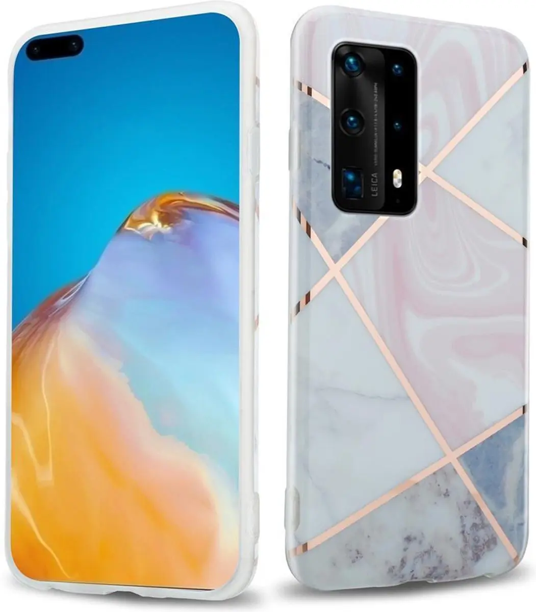 Cadorabo Hoesje geschikt voor Huawei P40 in Roze Wit Goud Marmer No. 9