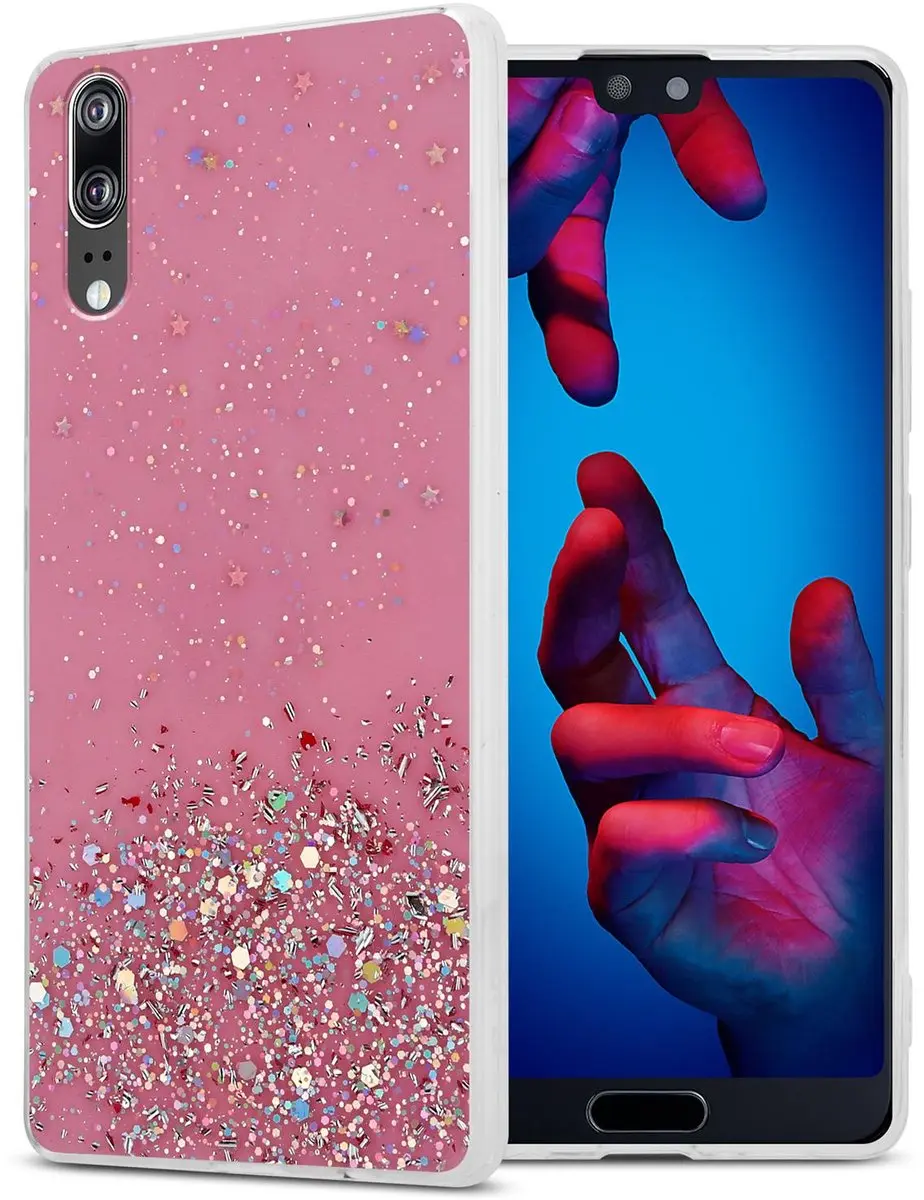 Cadorabo Hoesje geschikt voor Huawei P20 in Roze met Glitter