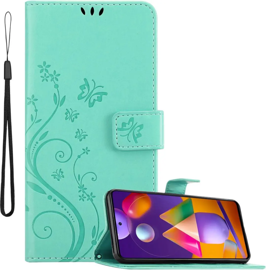 Cadorabo Hoesje geschikt voor Samsung Galaxy M31s in BLOEMEN TURKOOIS