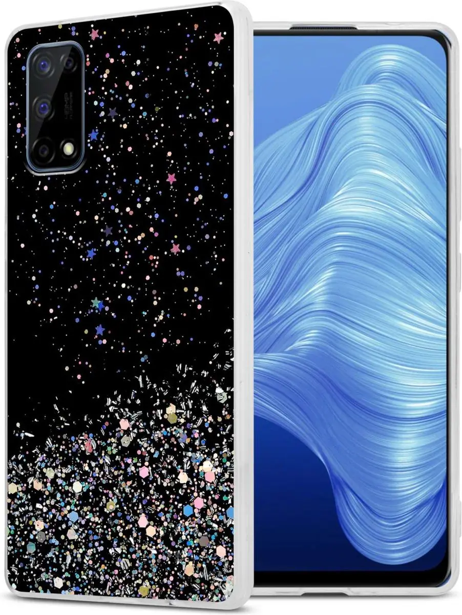 Cadorabo Hoesje geschikt voor Realme 7 4G in Zwart met Glitter