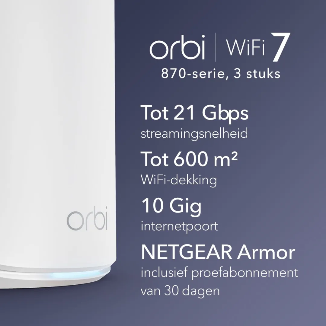 Netgear Orbi RBE873 Mesh WiFi 7 Tri-Band 3-Pack - Wit