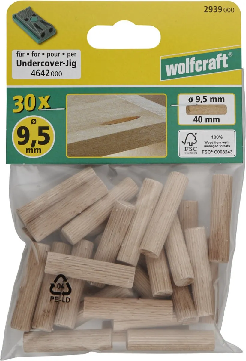 Wolfcraft Houten Deuvels 2939000 - 30 Stuks - 9,5mm - afbeelding 2 van 3