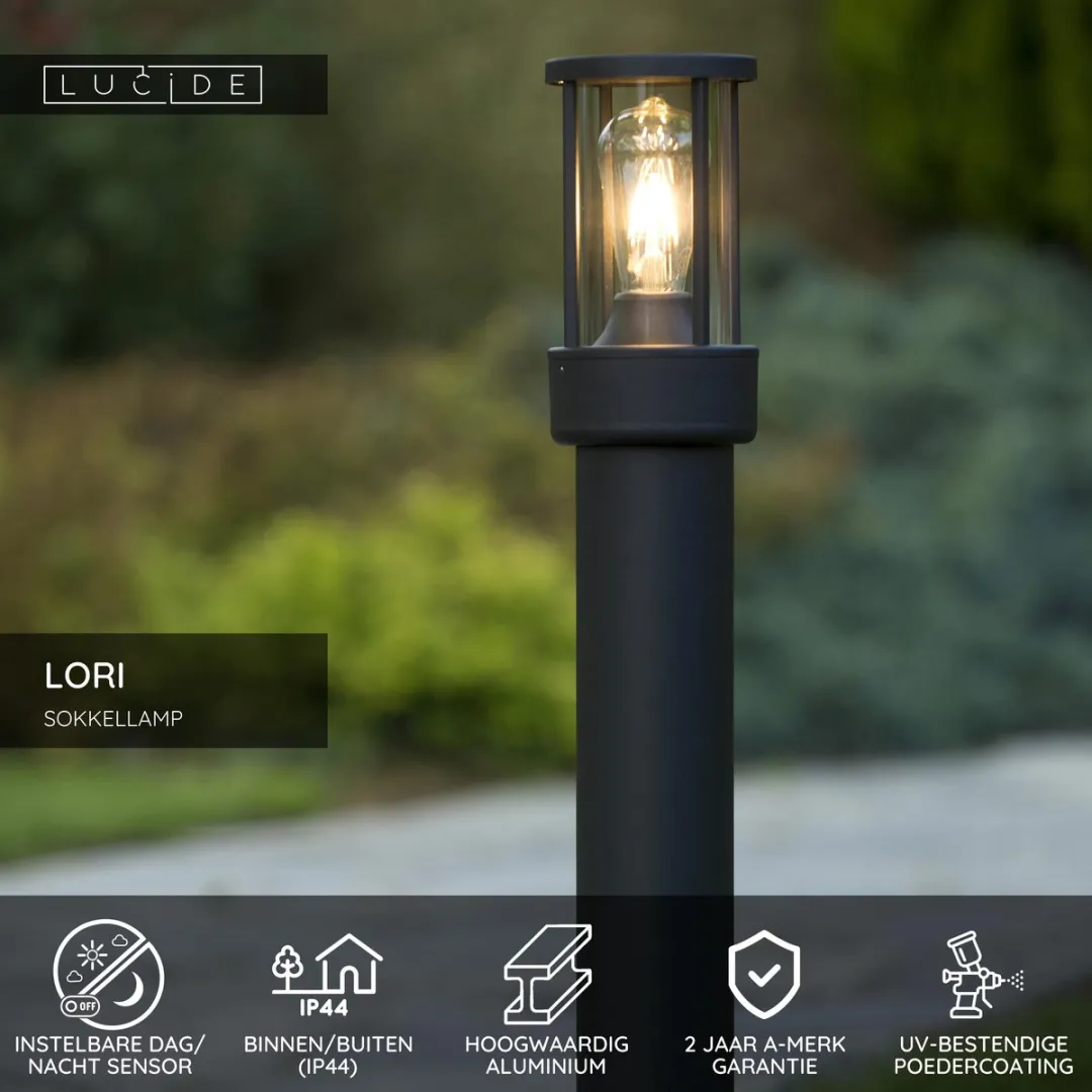 Lucide LORI Sokkellamp E27 - Dag/nacht sensor - Antraciet