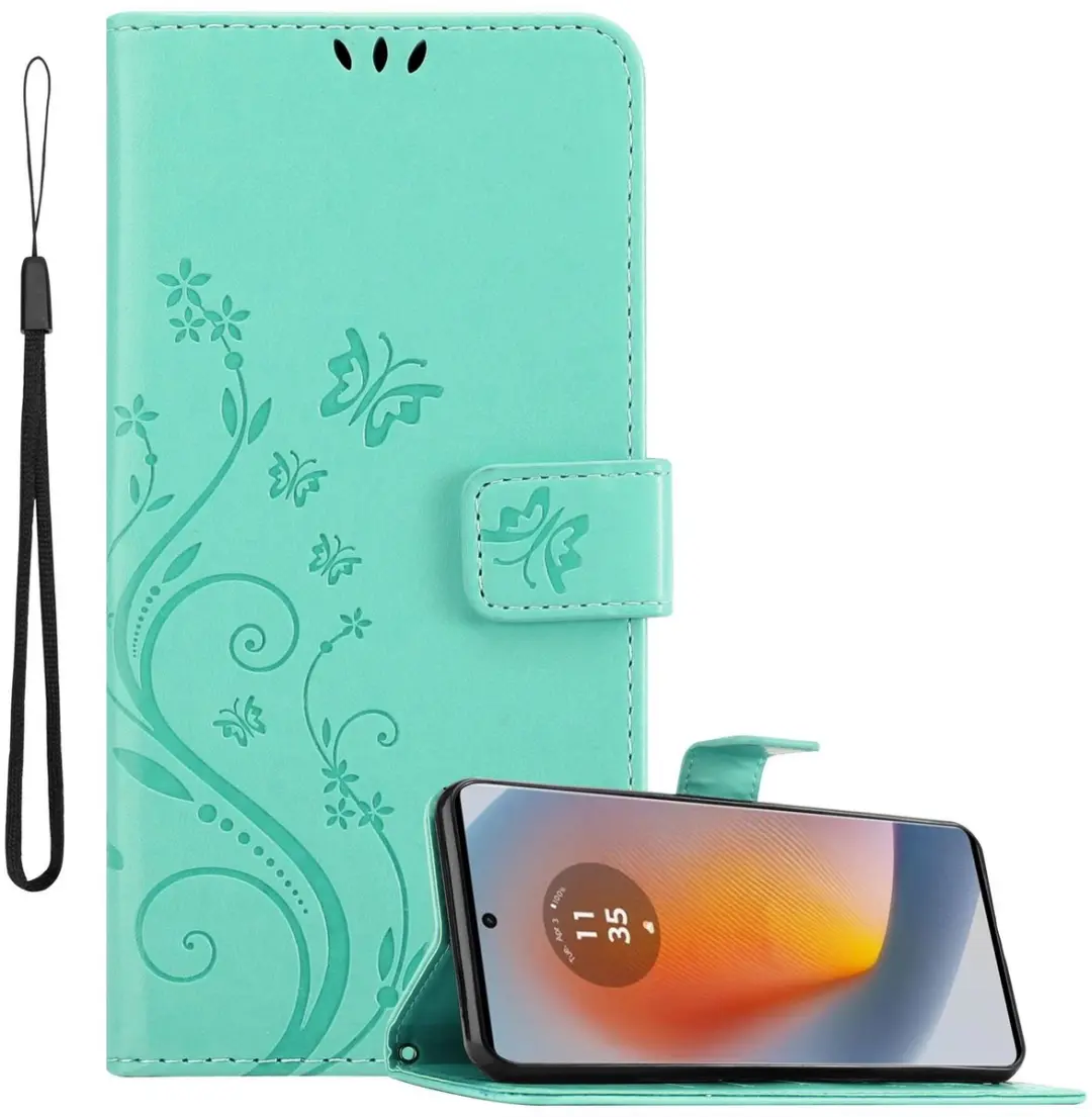 Cadorabo Hoesje geschikt voor Motorola Moto Edge 50 Fusion in BLOEMEN TURKOOIS
