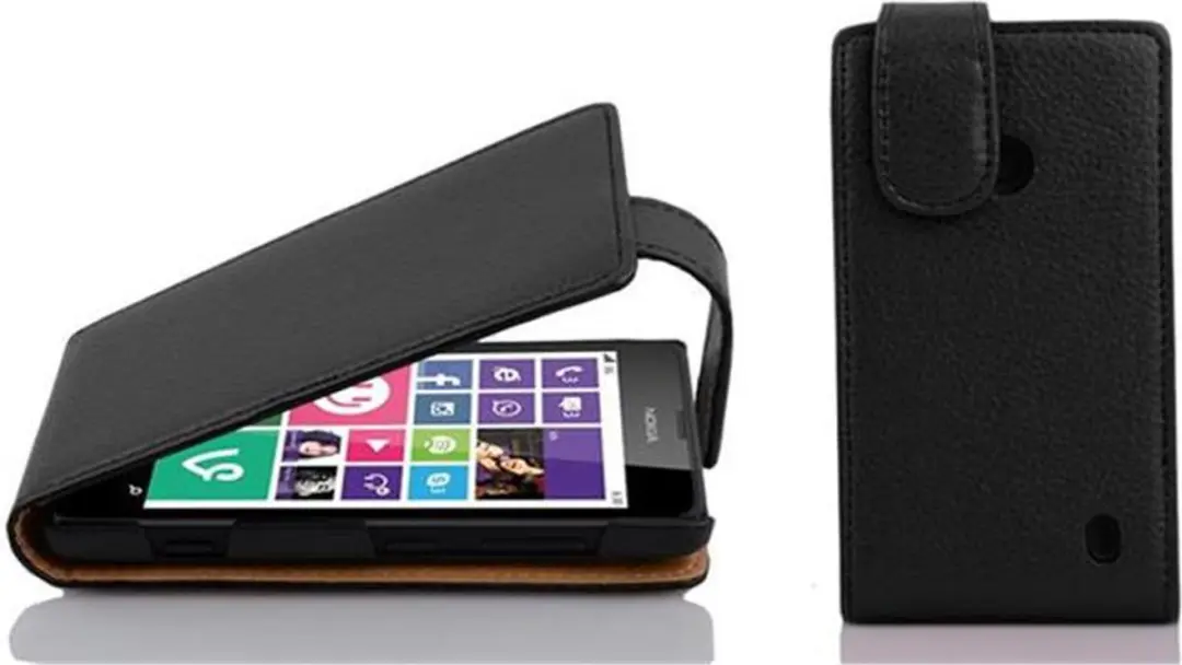 Cadorabo Hoesje geschikt voor Nokia Lumia 630 / 635 in ZWARTE OXIDE - Beschermhoes in flip-design Case Cover van getextureerd imitatieleer