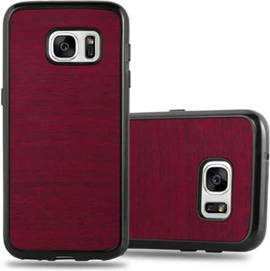 Cadorabo Hoesje geschikt voor Samsung Galaxy S7 in WOODEN ROOD