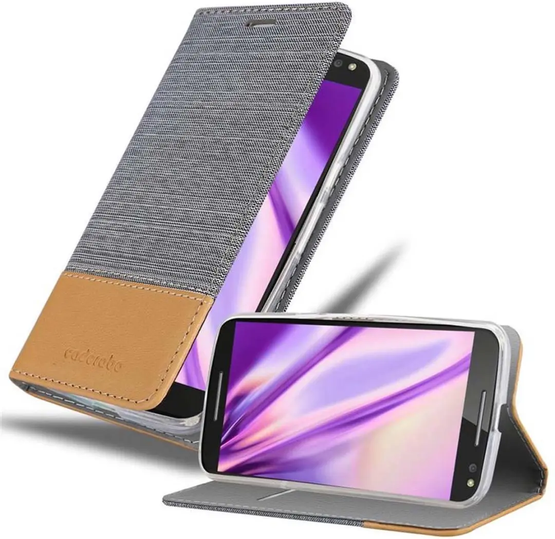 Cadorabo Hoesje geschikt voor Motorola MOTO X STYLE in LICHTGRIJS BRUIN - Beschermhoes met magnetische sluiting, standfunctie en kaartvakje Book Case Cover Etui