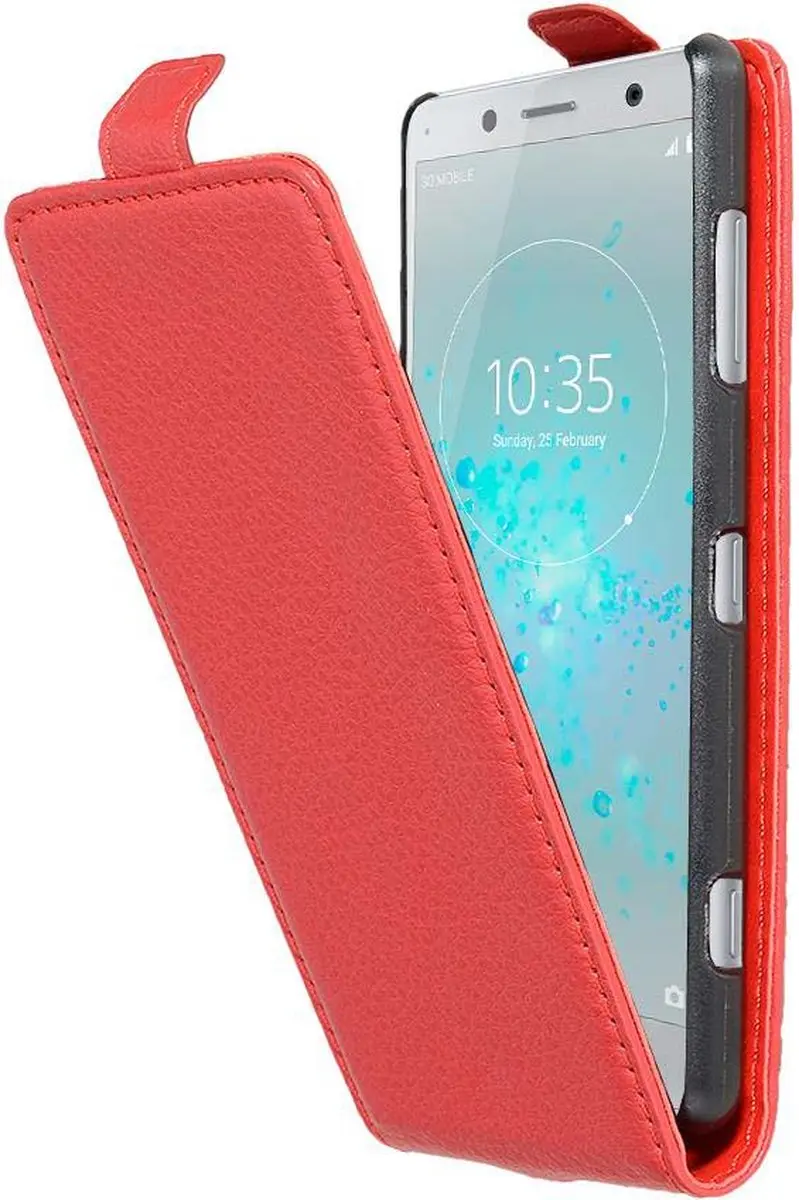 Cadorabo Hoesje geschikt voor Sony Xperia XZ2 COMPACT in INFERNO ROOD - Beschermhoes in flip-design Case Cover van getextureerd imitatieleer