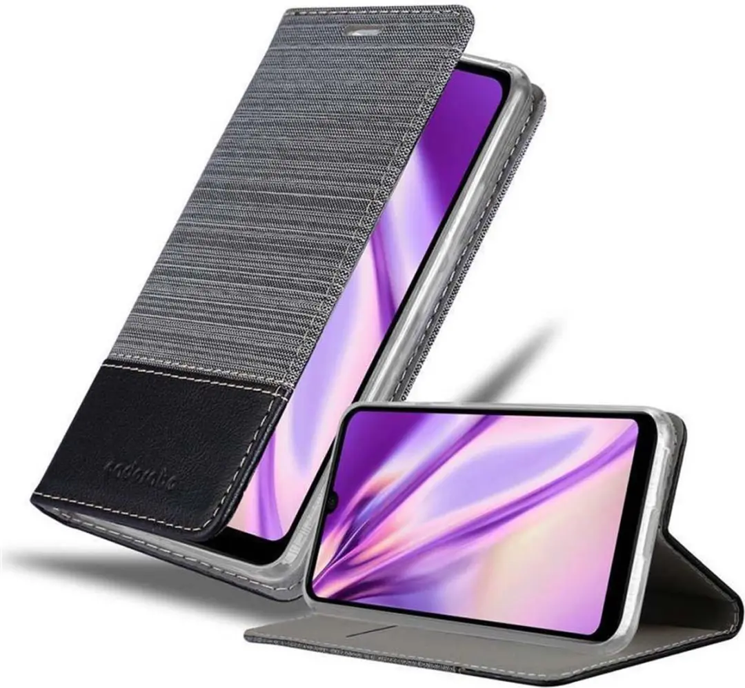 Cadorabo Hoesje geschikt voor WIKO VIEW 3 LITE in GRIJS ZWART - Beschermhoes met magnetische sluiting, standfunctie en kaartvakje Book Case Cover Etui