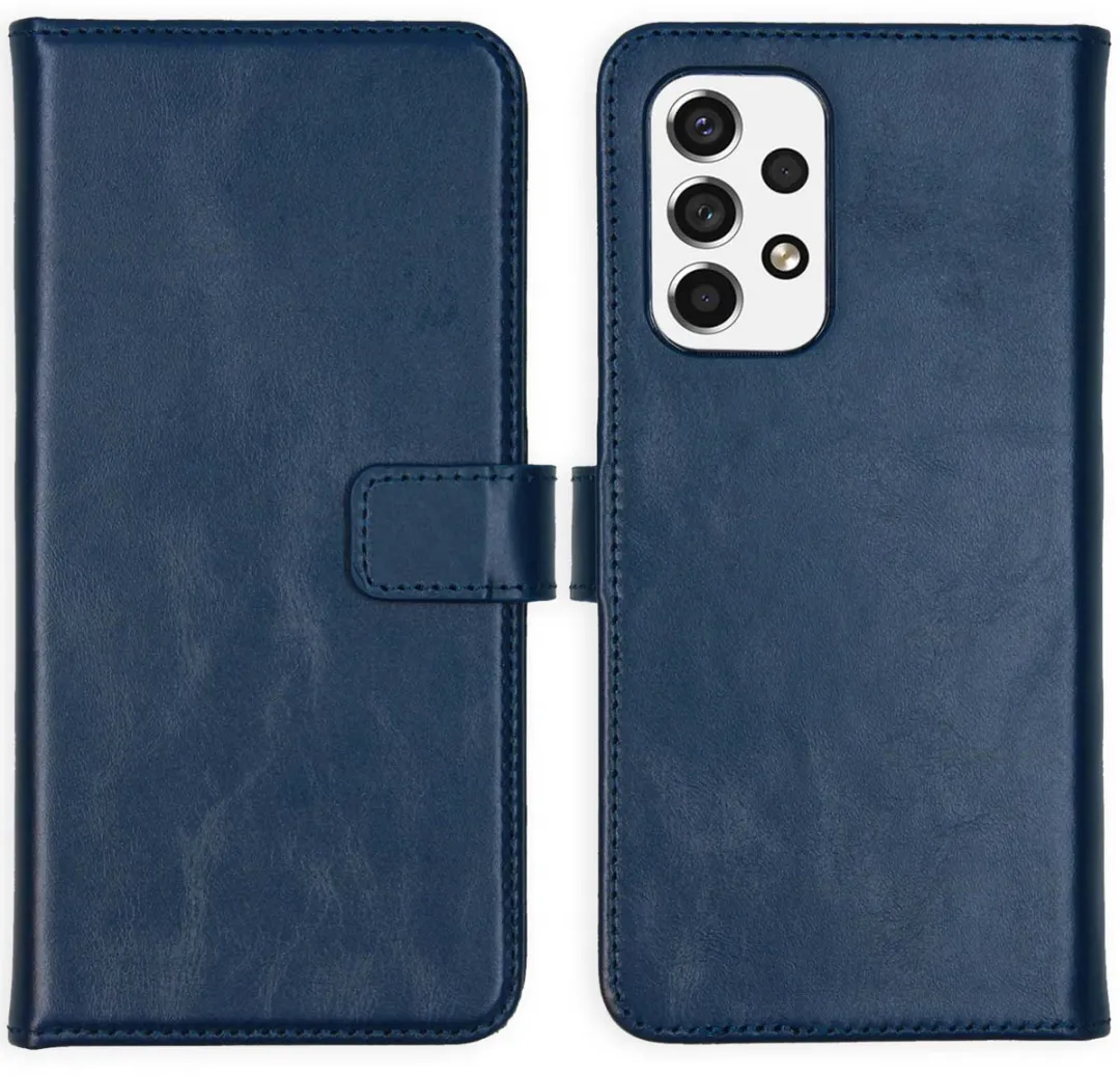 Selencia Hoesje Samsung Galaxy A53 - Echt Lederen Bookcase Blauw