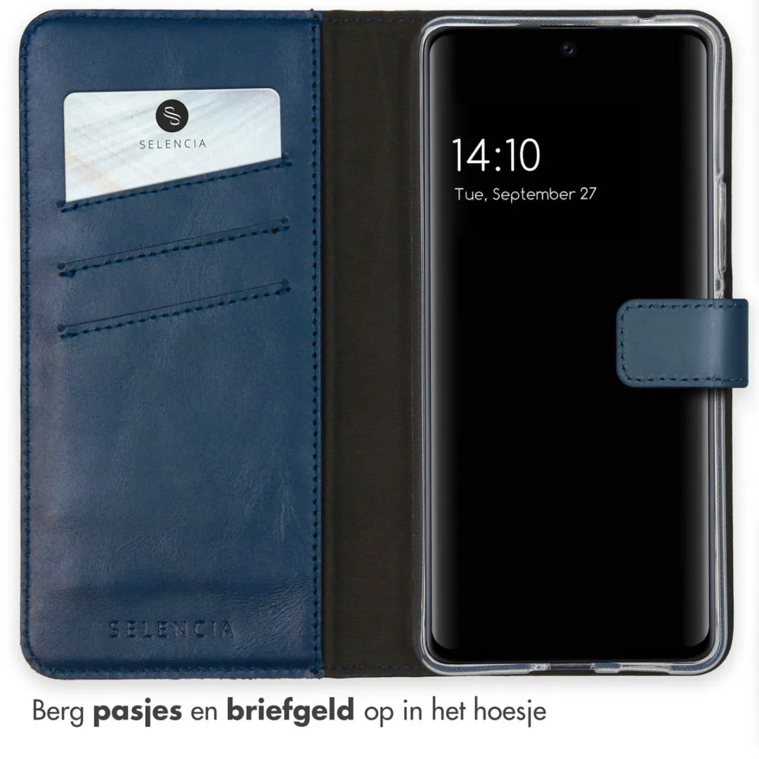 Selencia Hoesje Samsung Galaxy A53 - Echt Lederen Bookcase Blauw