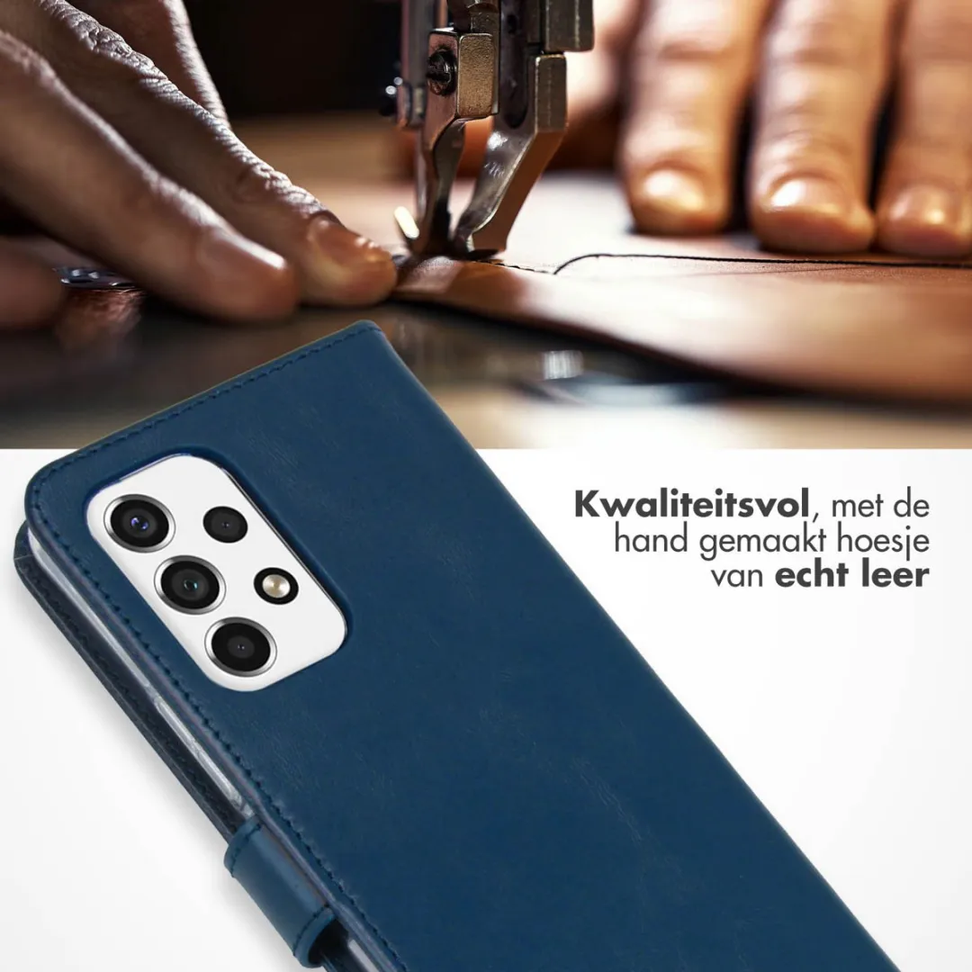 Selencia Hoesje Samsung Galaxy A53 - Echt Lederen Bookcase Blauw