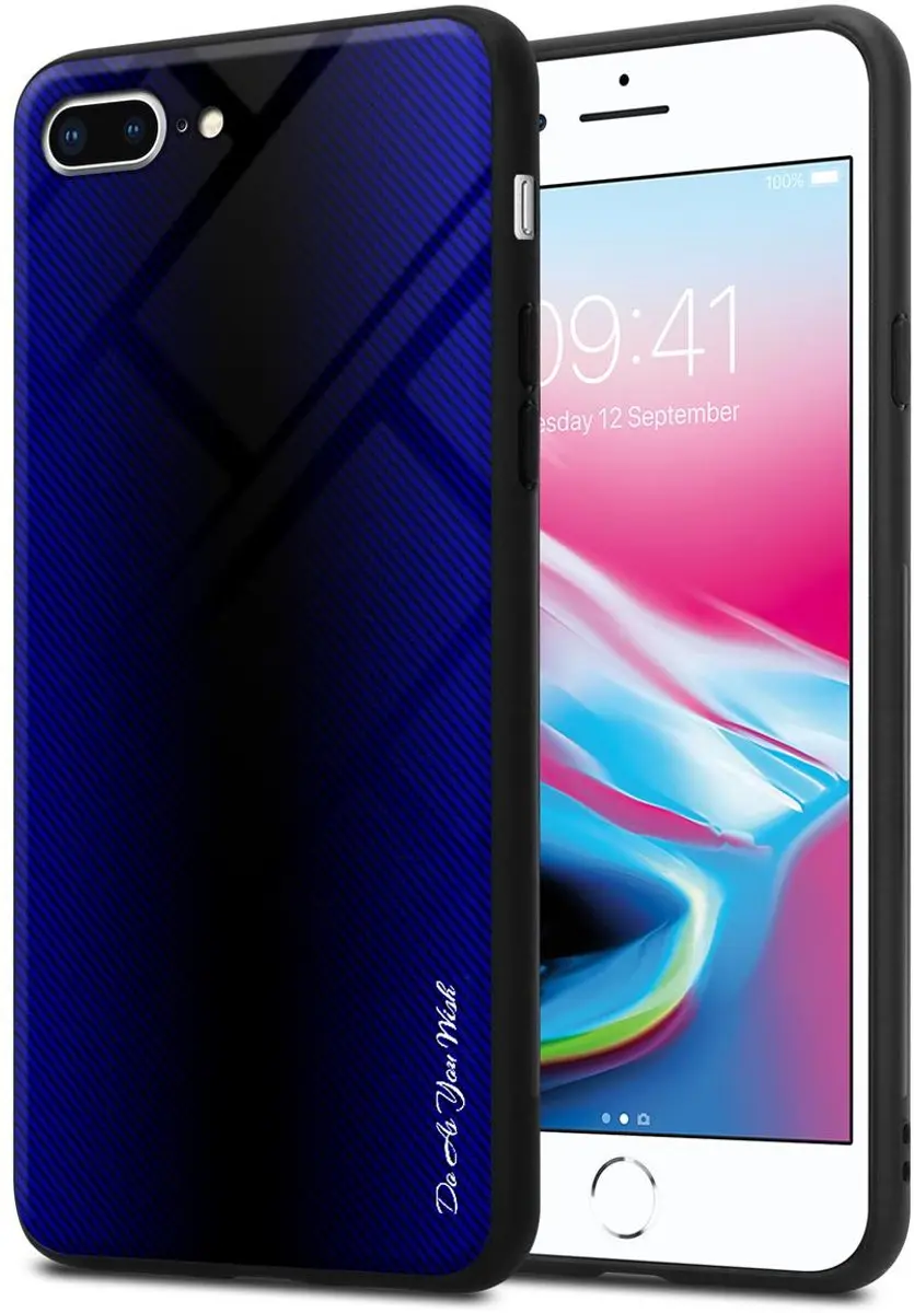 Cadorabo Hoesje geschikt voor Apple iPhone 7 PLUS / 7S PLUS / 8 PLUS in KOBALT PAARS - Beschermhoes gemaakt van TPU silicone Case Cover en achterkant van gehard glas