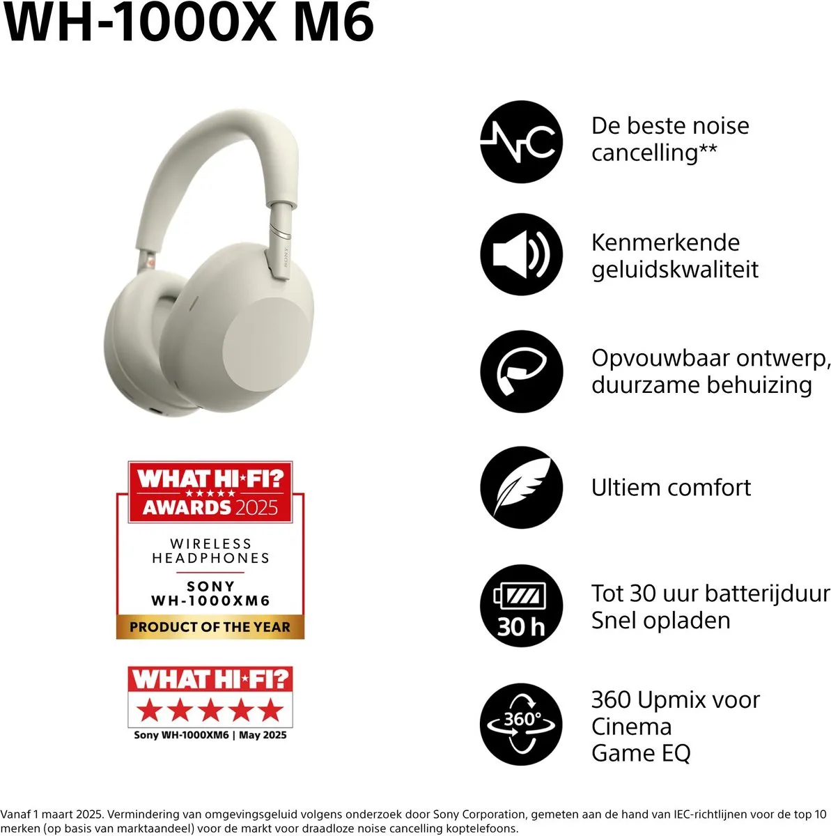 Sony WH-1000XM6 Noise Cancelling Koptelefoon - Zilver - afbeelding 6 van 6