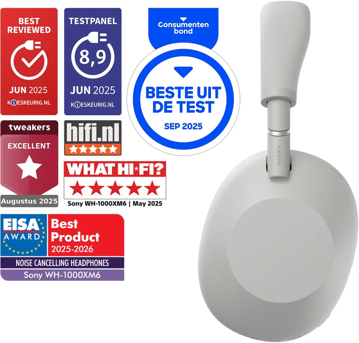 Sony WH-1000XM6 Noise Cancelling Koptelefoon - Zilver