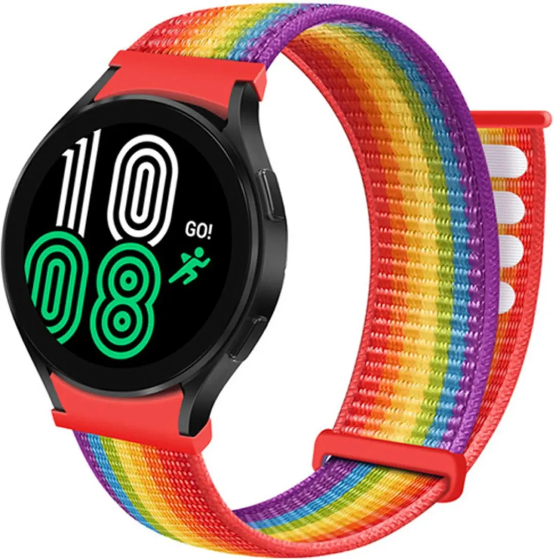 Cadorabo Nylon bandje 20mm geschikt voor Samsung Galaxy Watch 42mm / 3 / 4 / 5 / Sport in REGENBOOG - Vervangingsmanchet geschikt voor Huawei Watch 2 geschikt voor Nokia Steel geschikt voor LG Watch Sport enz.