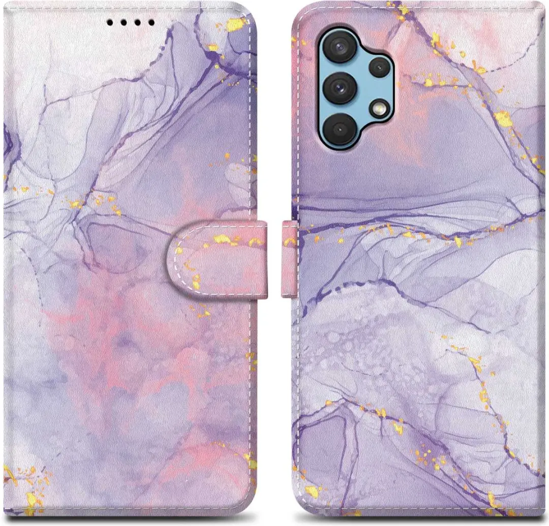 Cadorabo Hoesje geschikt voor Samsung Galaxy A32 4G - Design Roze Paars Marmer No. 5 - Beschermhoes Case Cover met magnetische sluiting, standaardfunctie en kaartvakje
